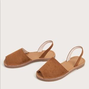 peep toe sling back flats - suede